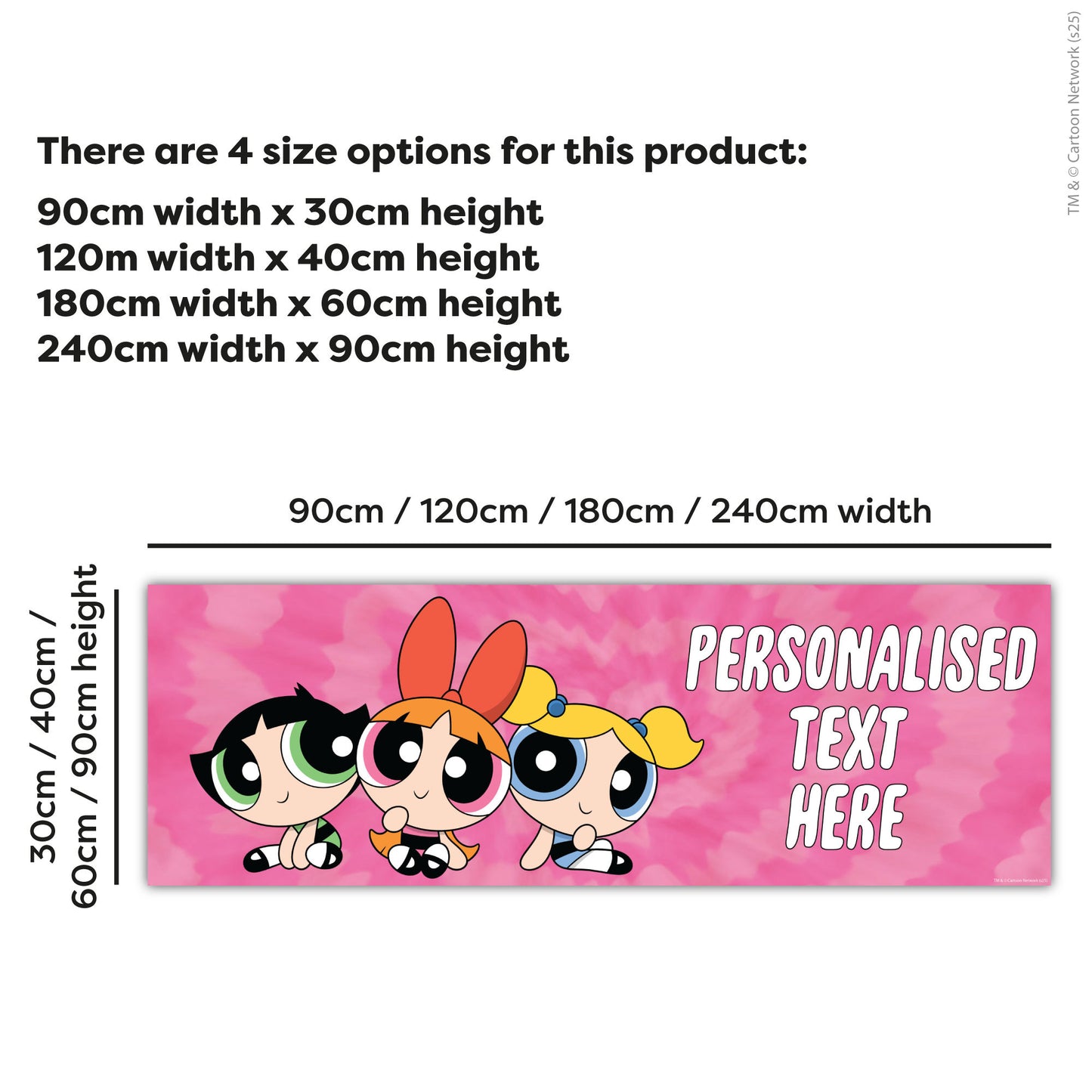Powerpuff Girls Birthday - Trio Pink Personalised Name Banner Wall Sticker
