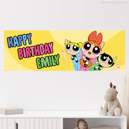 Powerpuff Girls Birthday - Trio Yellow Personalised Name Banner Wall Sticker
