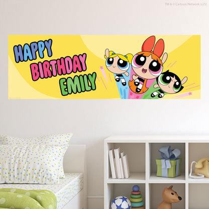 Powerpuff Girls Birthday - Trio Yellow Personalised Name Banner Wall Sticker