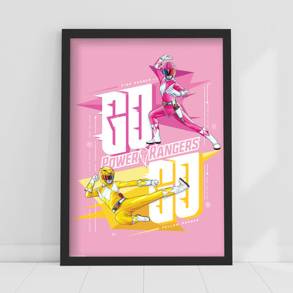 Power Rangers Print - Pink And Yellow Poster Wall Art