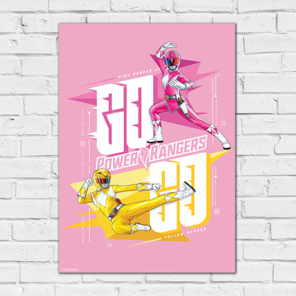Power Rangers Print - Pink And Yellow Poster Wall Art