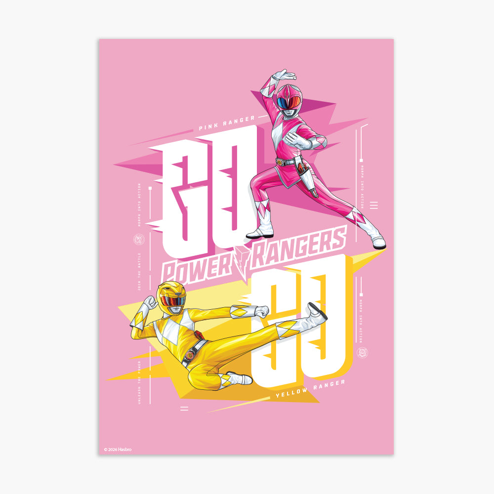 Power Rangers Print - Pink And Yellow Poster Wall Art
