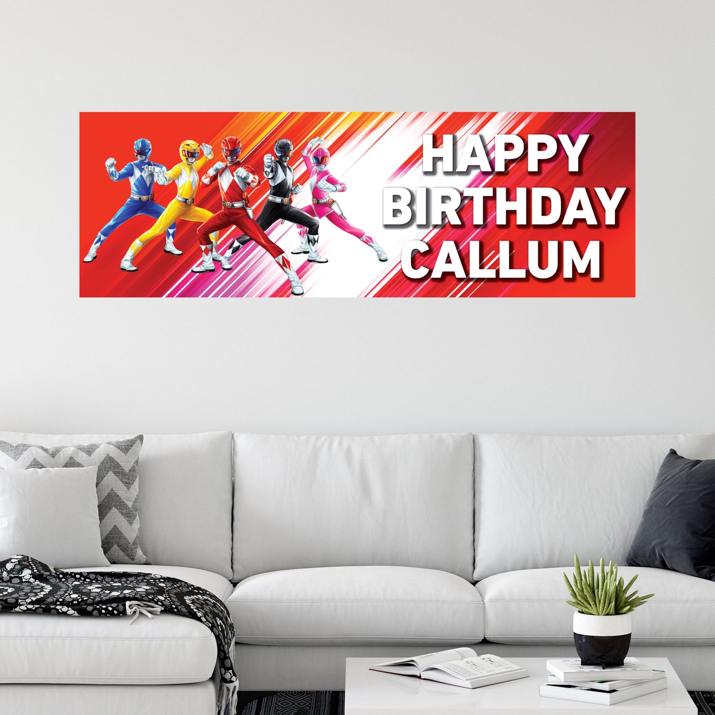 Power Rangers Birthday - Group Red Personalised Banner Wall Sticker