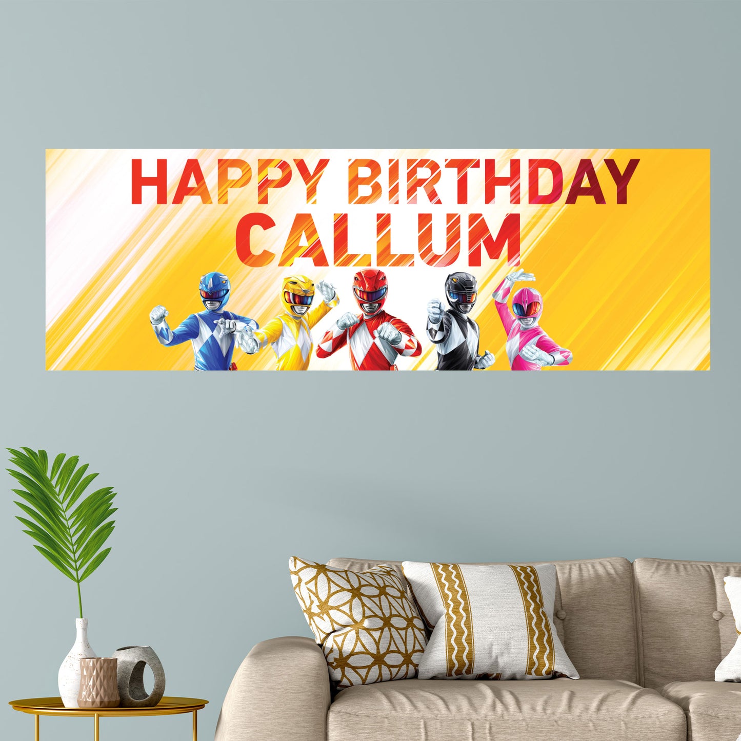 Power Rangers Birthday - Group Yellow Personalised Banner Wall Sticker