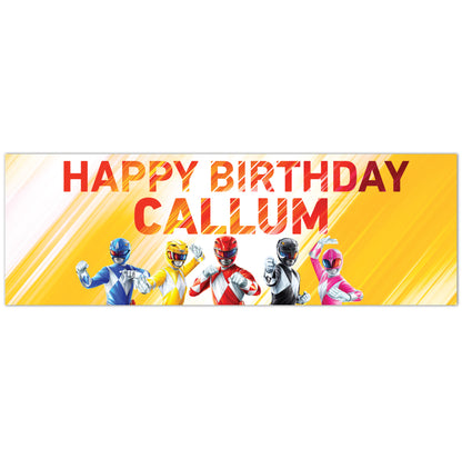 Power Rangers Birthday - Group Yellow Personalised Banner Wall Sticker