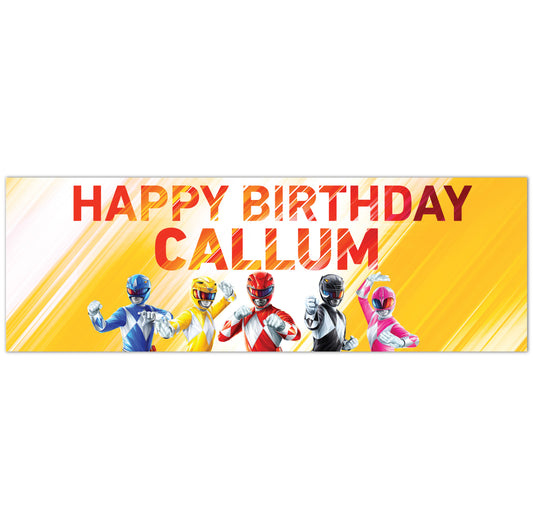 Power Rangers Birthday - Group Yellow Personalised Banner Wall Sticker