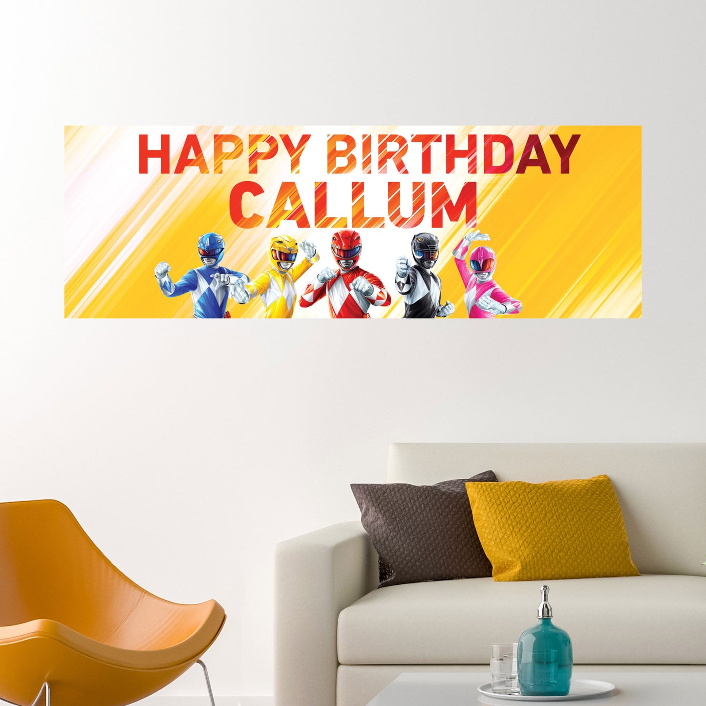 Power Rangers Birthday - Group Yellow Personalised Banner Wall Sticker