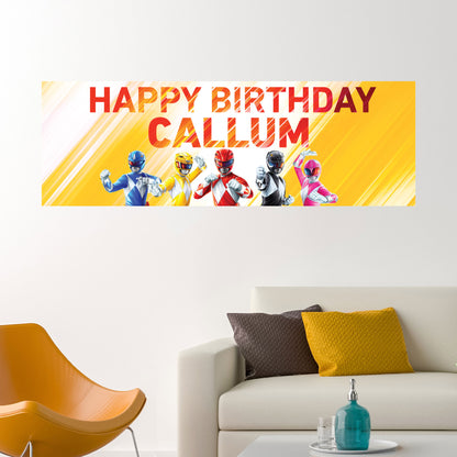 Power Rangers Birthday - Group Yellow Personalised Banner Wall Sticker