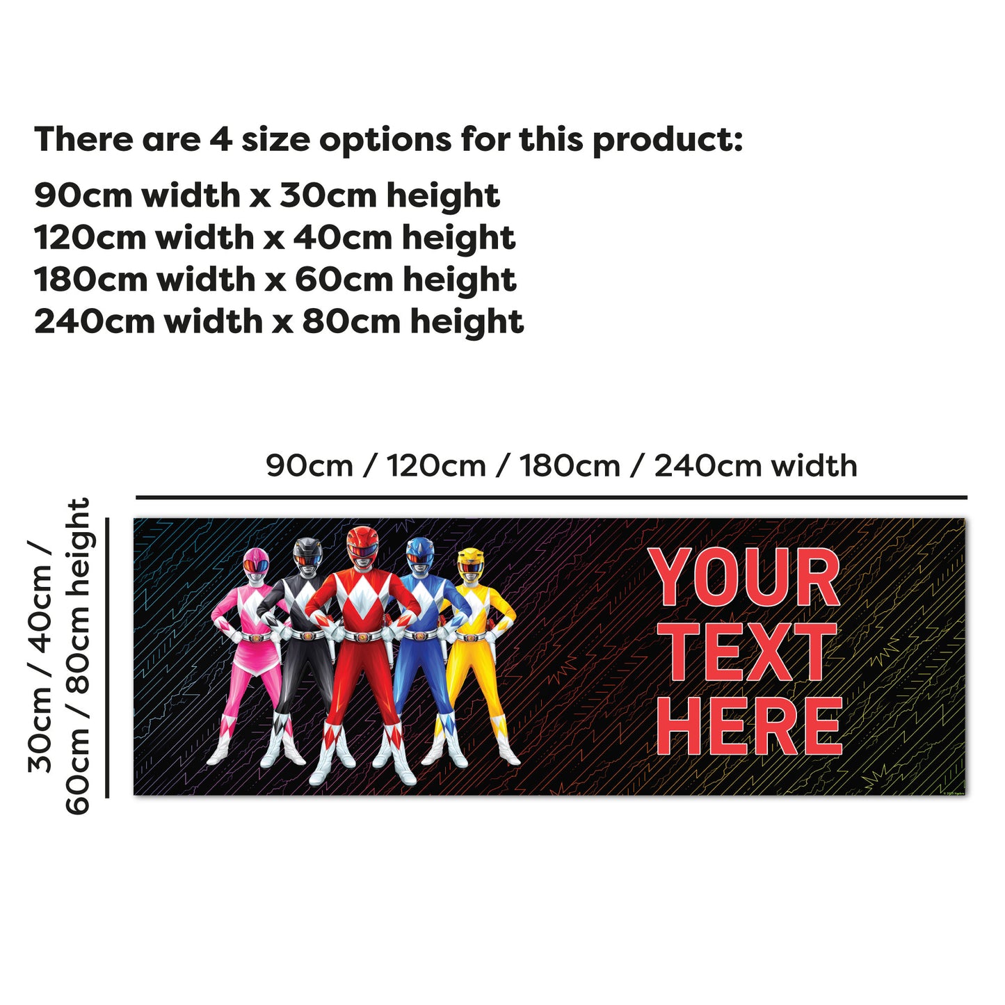Power Rangers Birthday - Group Black Personalised Banner Wall Sticker