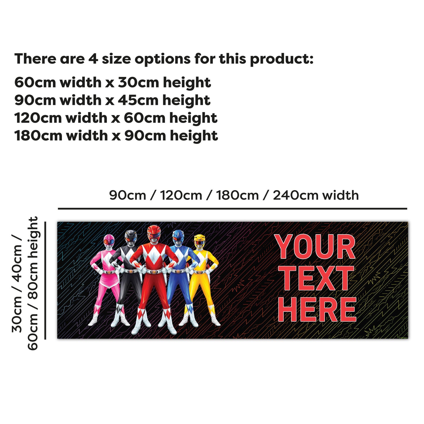 Power Rangers Birthday - Group Black Personalised Banner Wall Sticker