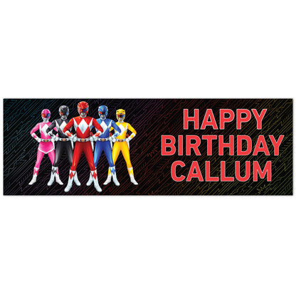 Power Rangers Birthday - Group Black Personalised Banner Wall Sticker