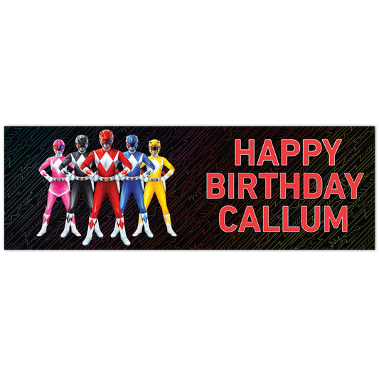Power Rangers Birthday - Group Black Personalised Banner Wall Sticker