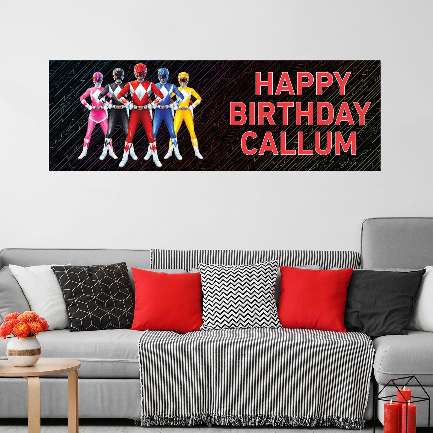 Power Rangers Birthday - Group Black Personalised Banner Wall Sticker
