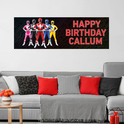 Power Rangers Birthday - Group Black Personalised Banner Wall Sticker