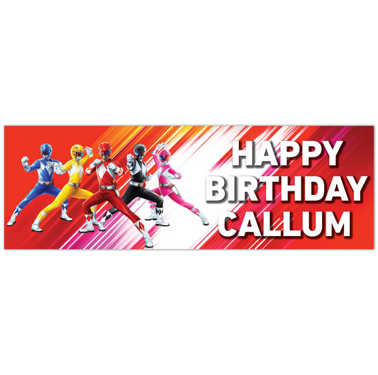 Power Rangers Birthday - Group Red Personalised Banner Wall Sticker