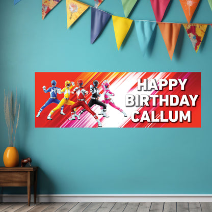 Power Rangers Birthday - Group Red Personalised Banner Wall Sticker