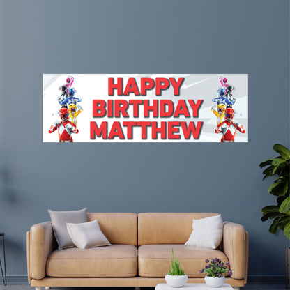 Power Rangers Birthday - Group White Personalised Banner Wall Sticker