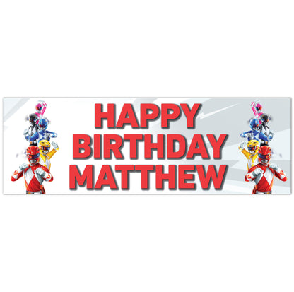 Power Rangers Birthday - Group White Personalised Banner Wall Sticker
