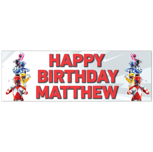 Power Rangers Birthday - Group White Personalised Banner Wall Sticker