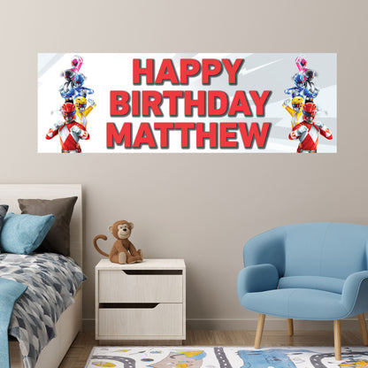 Power Rangers Birthday - Group White Personalised Banner Wall Sticker
