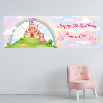Princess Birthday – Rainbow Castle Personalised Banner Wall Sticker