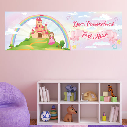 Princess Birthday – Rainbow Castle Personalised Banner Wall Sticker