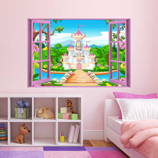 Princess Wall Sticker - Castle Bridge Open Window Decal Art