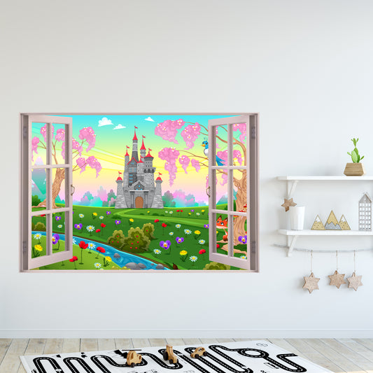 Princess Wall Sticker - Castle Flowers Open Window Decal Art