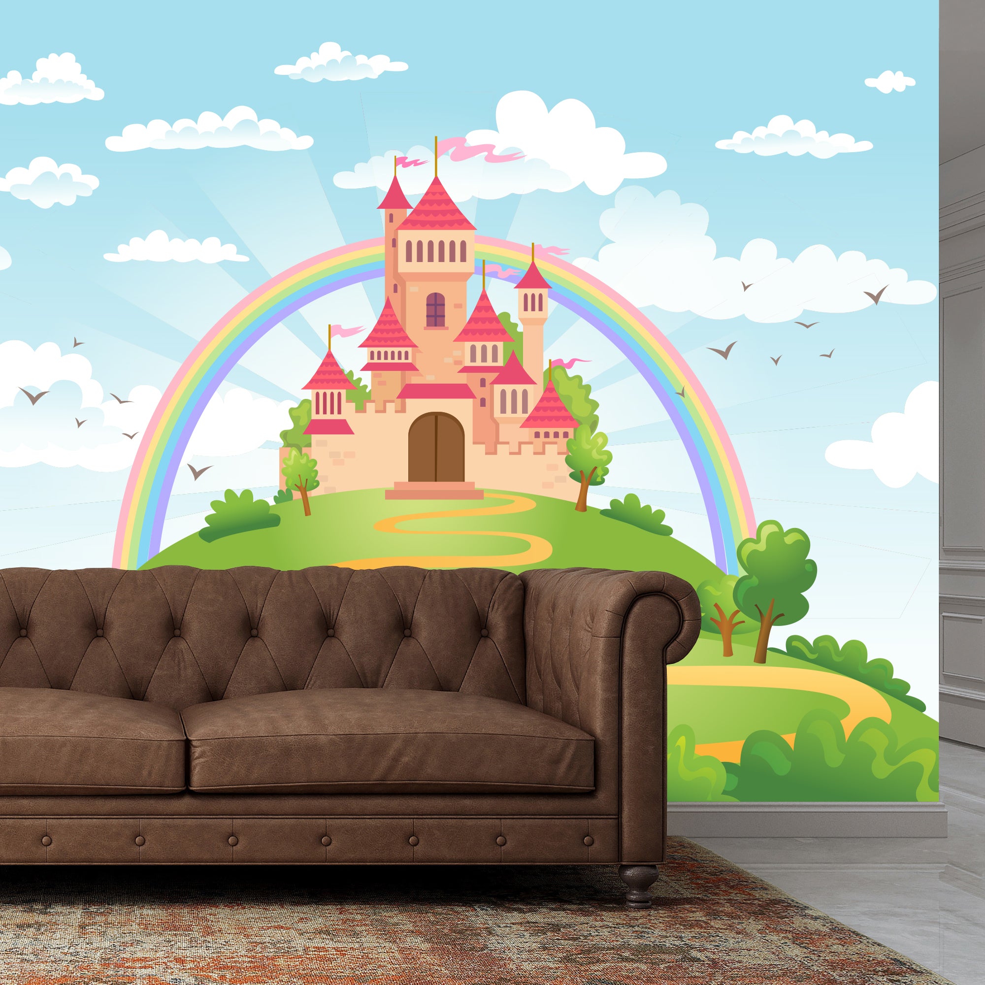 Princess Full Wall Mural - Castle Rainbow Wall Art – www.themed.co.uk