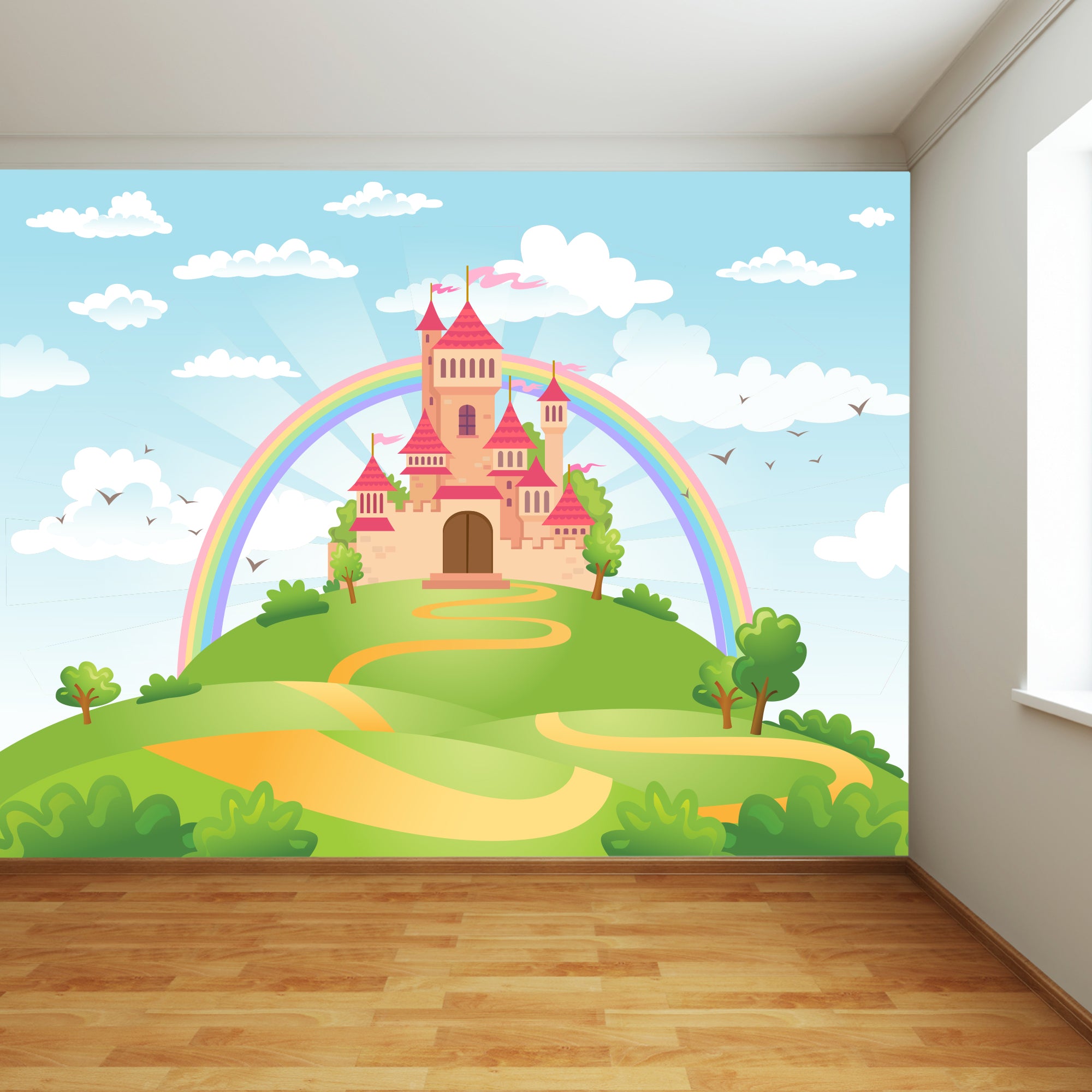 Princess Full Wall Mural - Castle Rainbow Wall Art – www.themed.co.uk