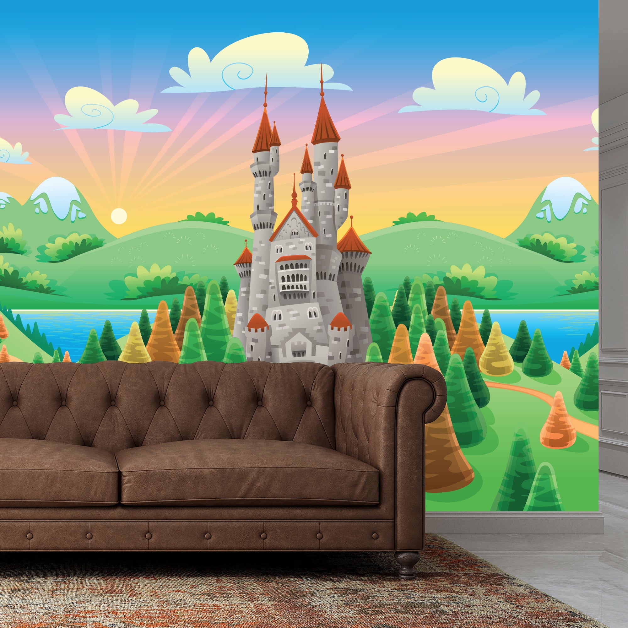 Princess Full Wall Mural - Castle Sunrise Wall Art – www.themed.co.uk