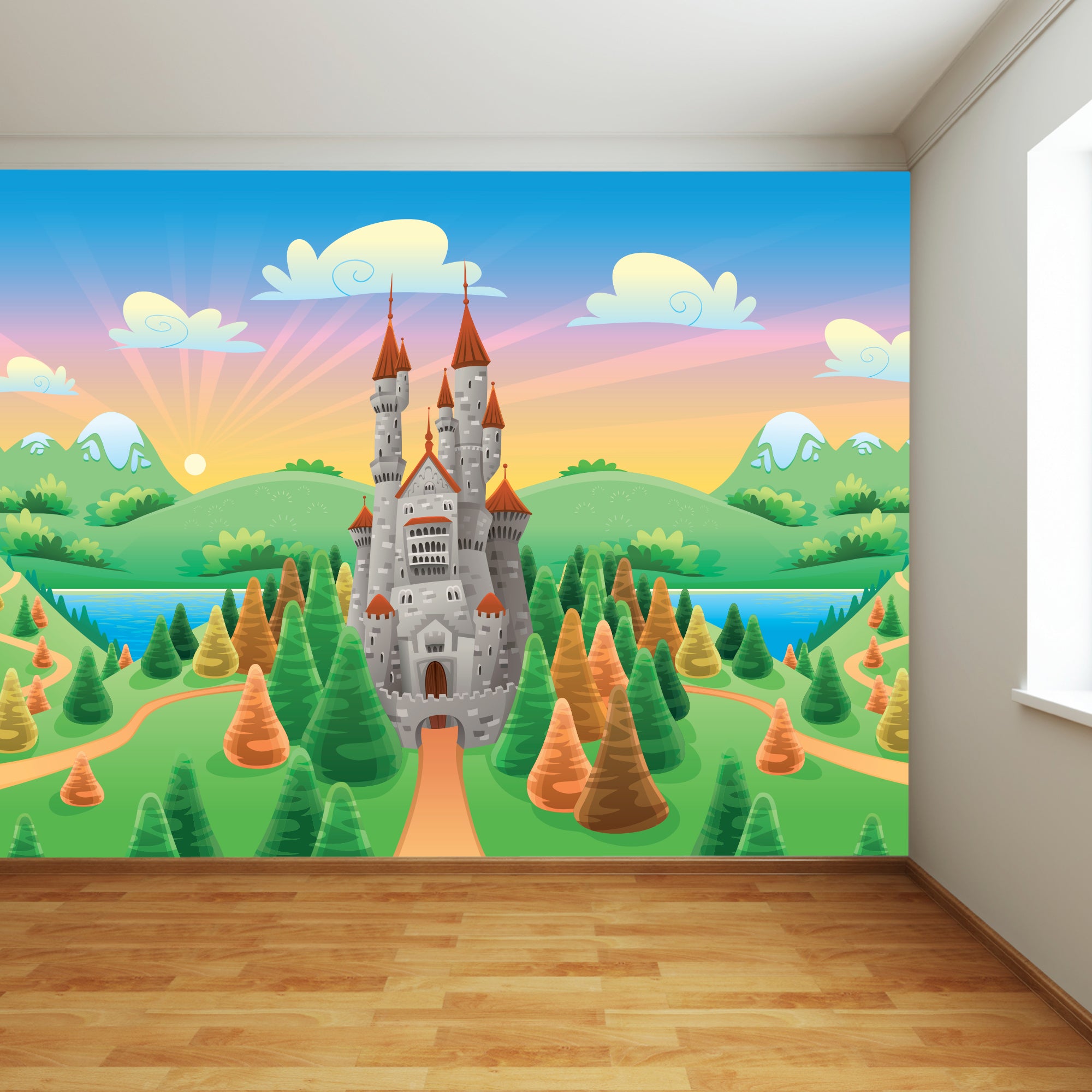 Princess Full Wall Mural - Castle Sunrise Wall Art – www.themed.co.uk