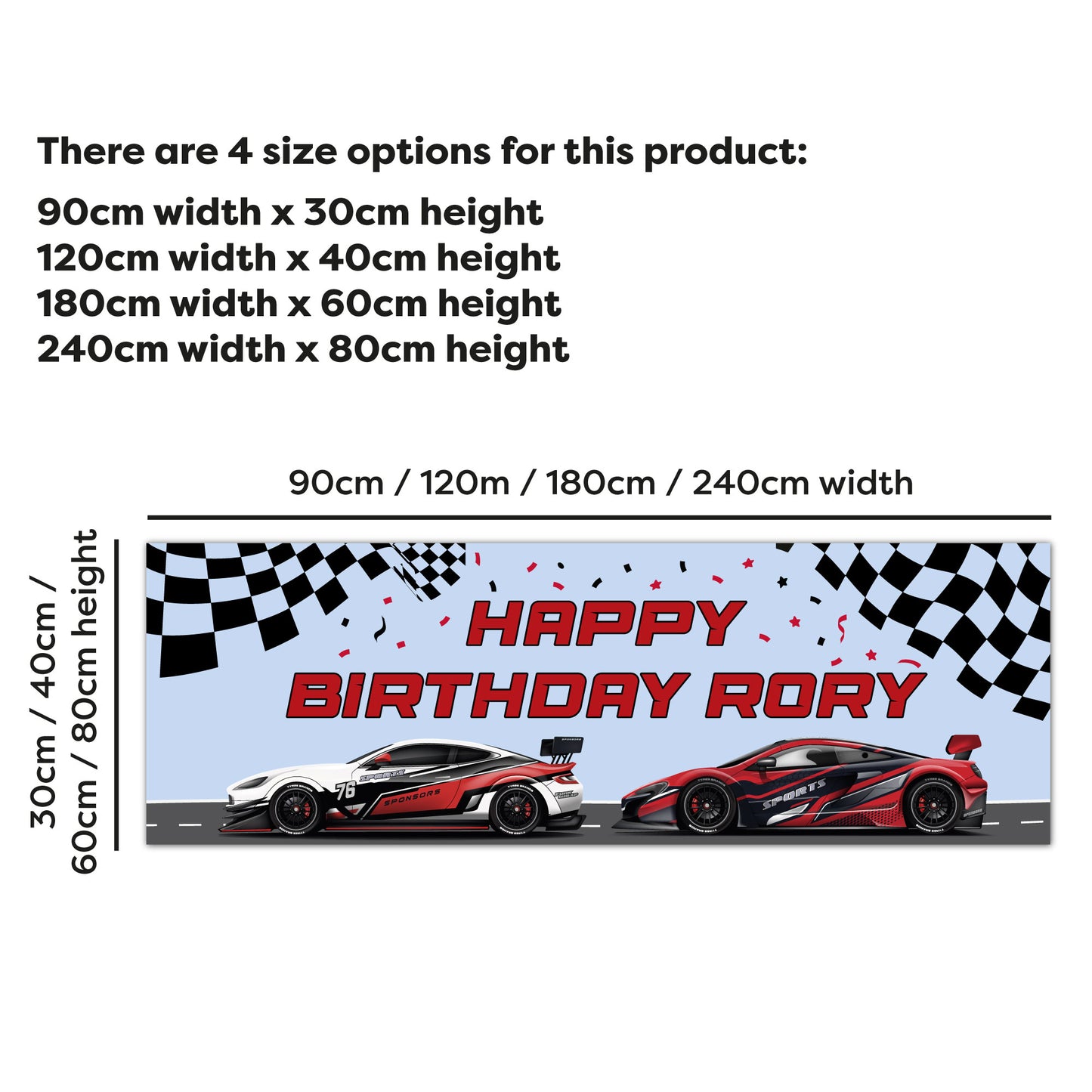 Race Car Birthday - Sports Cars Personalised Birthday Banner Wall Sticker