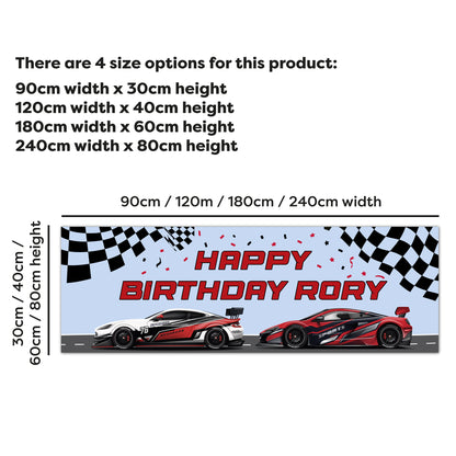 Race Car Birthday - Sports Cars Personalised Birthday Banner Wall Sticker