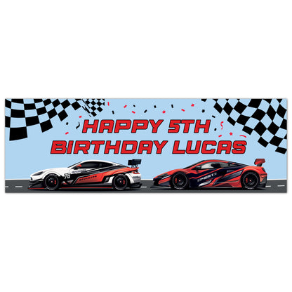 Race Car Birthday - Sports Cars Personalised Birthday Banner Wall Sticker