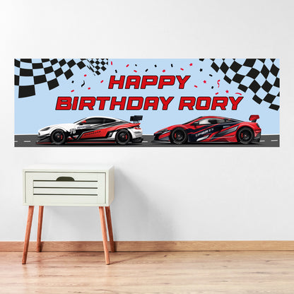 Race Car Birthday - Sports Cars Personalised Birthday Banner Wall Sticker