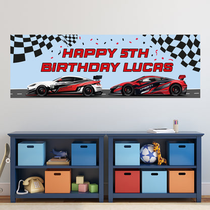 Race Car Birthday - Sports Cars Personalised Birthday Banner Wall Sticker