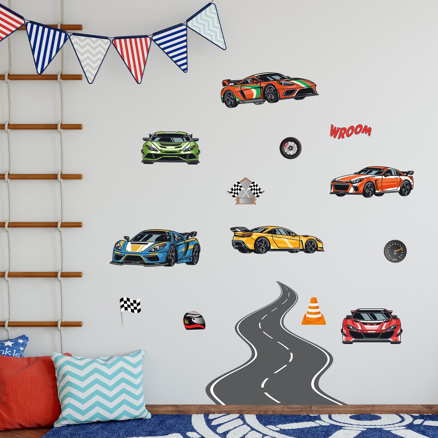 Race Car Wall Sticker - 6 Sports Car Decal Set Wall Art
