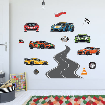 Race Car Wall Sticker - 6 Sports Car Decal Set Wall Art