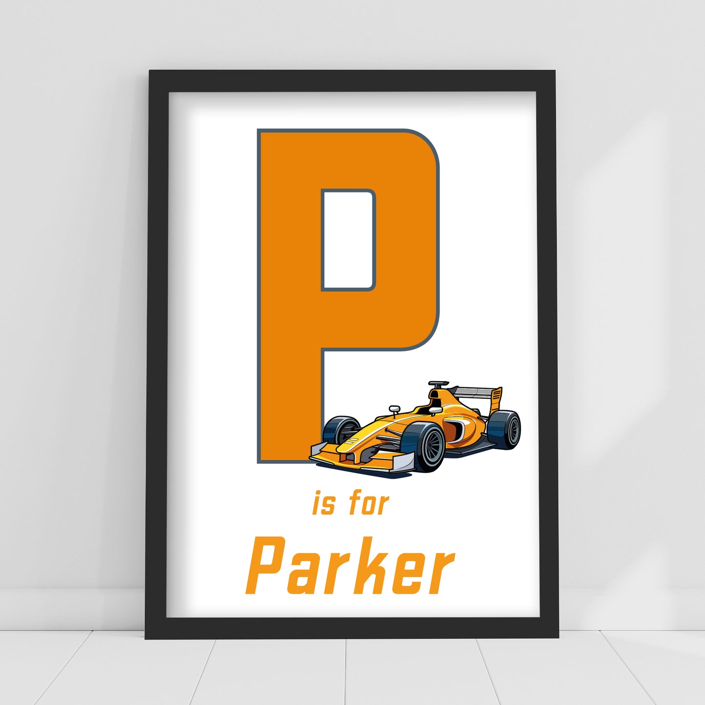 Race Car Print - Sports Car Letter And Name Personalised Poster Wall Art