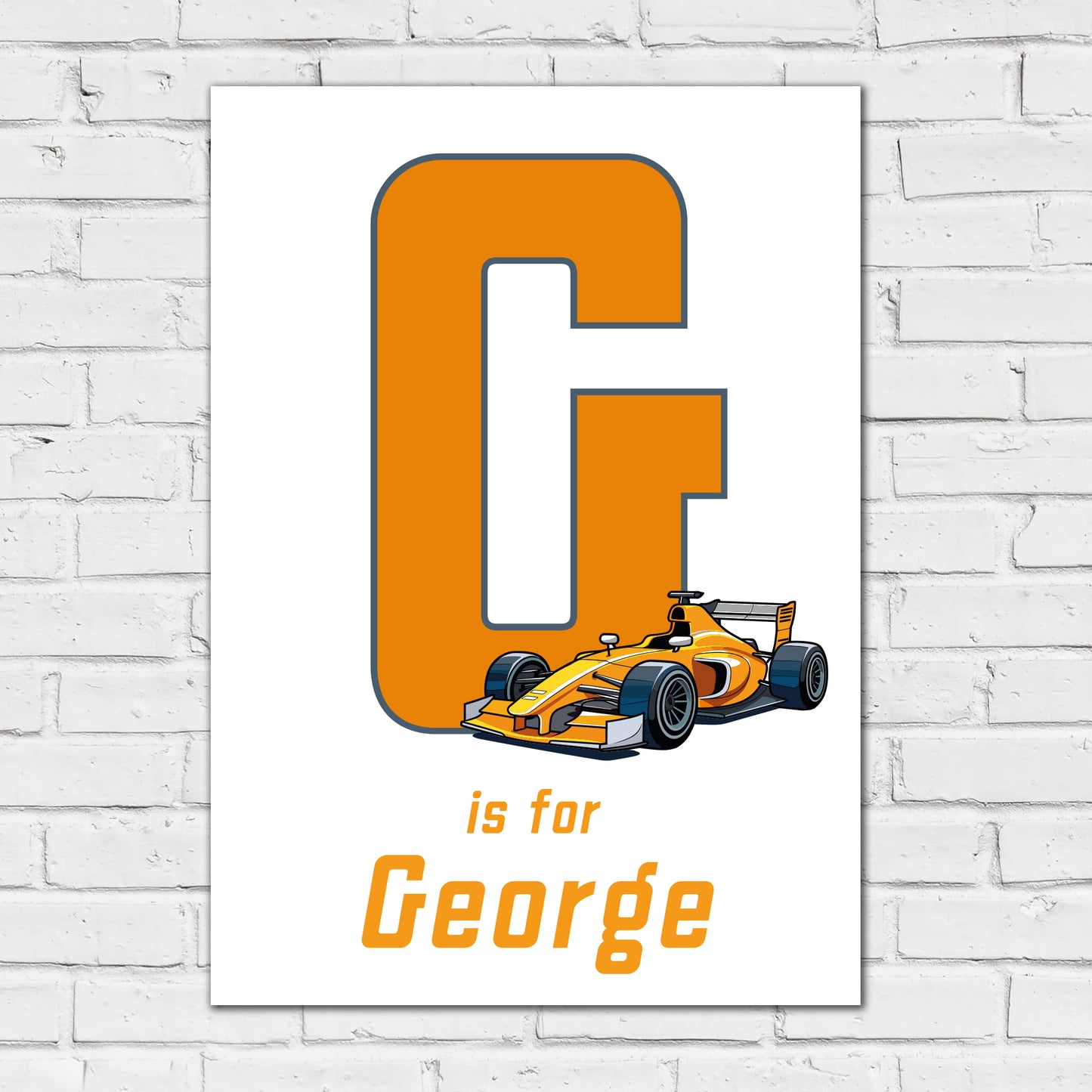 Race Car Print - Sports Car Letter And Name Personalised Poster Wall Art