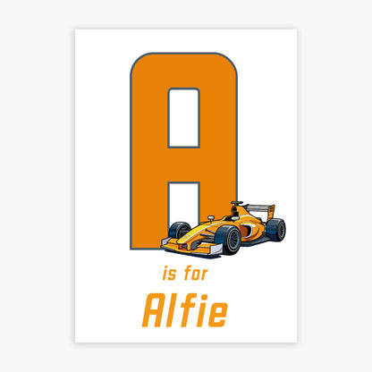 Race Car Print - Sports Car Letter And Name Personalised Poster Wall Art