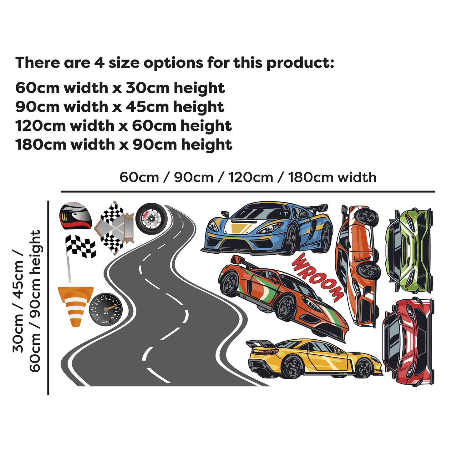 Race Car Wall Sticker - 6 Sports Car Decal Set Wall Art