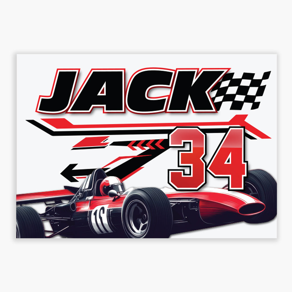 Race Car Print - Red Race Car Name And Number Personalised Wall Art