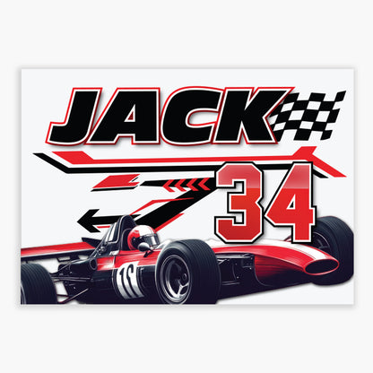 Race Car Print - Red Race Car Name And Number Personalised Wall Art
