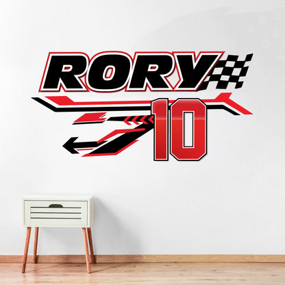 Race Car Wall Sticker - Name And Number Red Personalised Name Wall Art