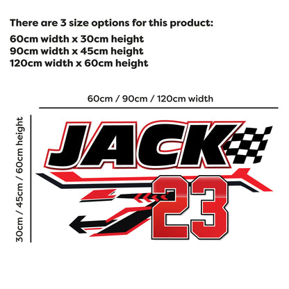 Race Car Wall Sticker - Name And Number Red Personalised Name Wall Art