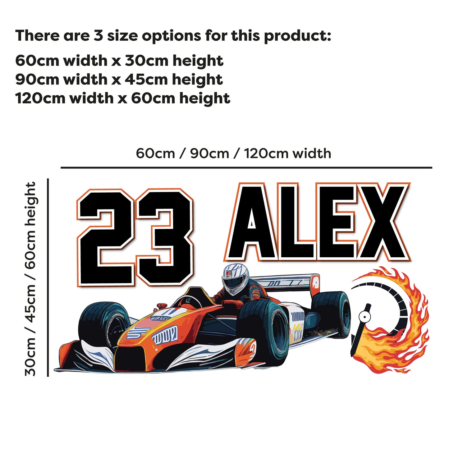 Race Car Wall Sticker - Orange Car Personalised Name Wall Art