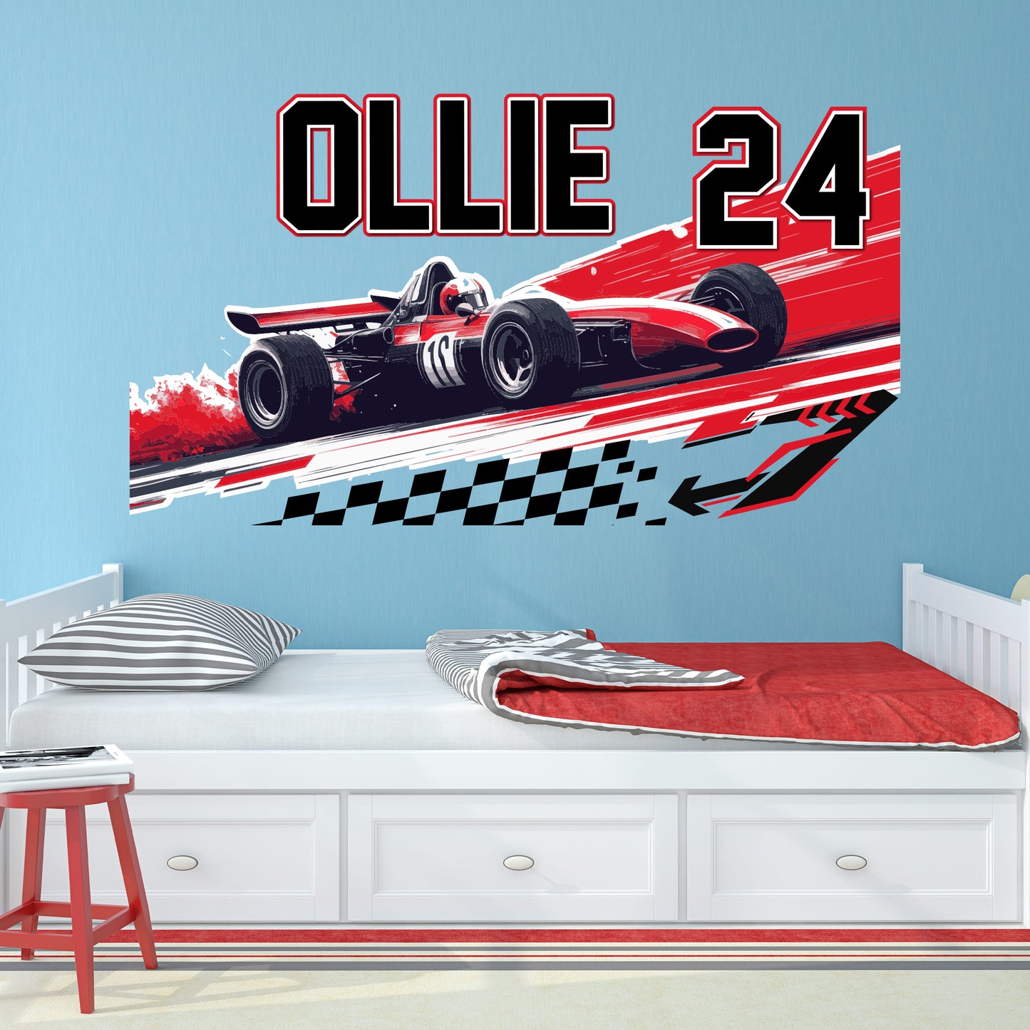 Race Car Wall Sticker - Red Race Car Personalised Name Wall Art