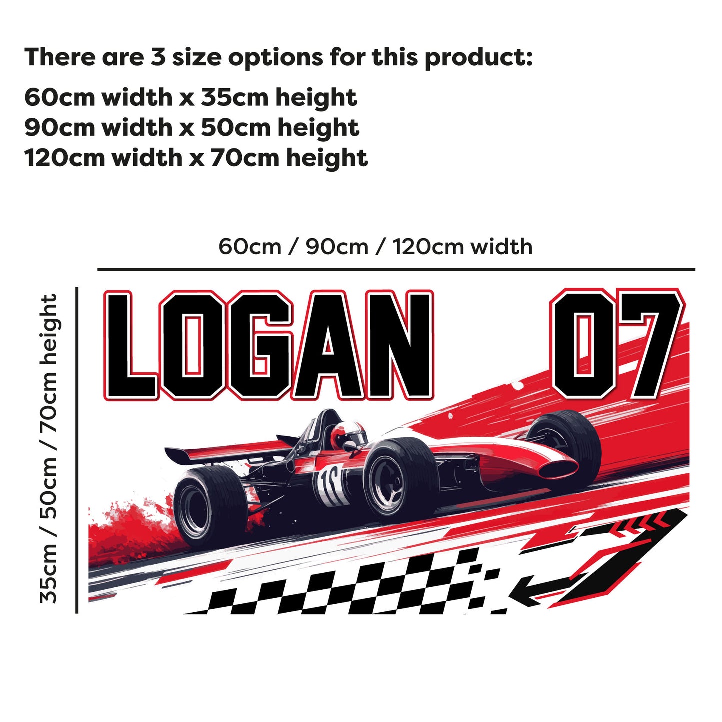Race Car Wall Sticker - Red Race Car Personalised Name Wall Art